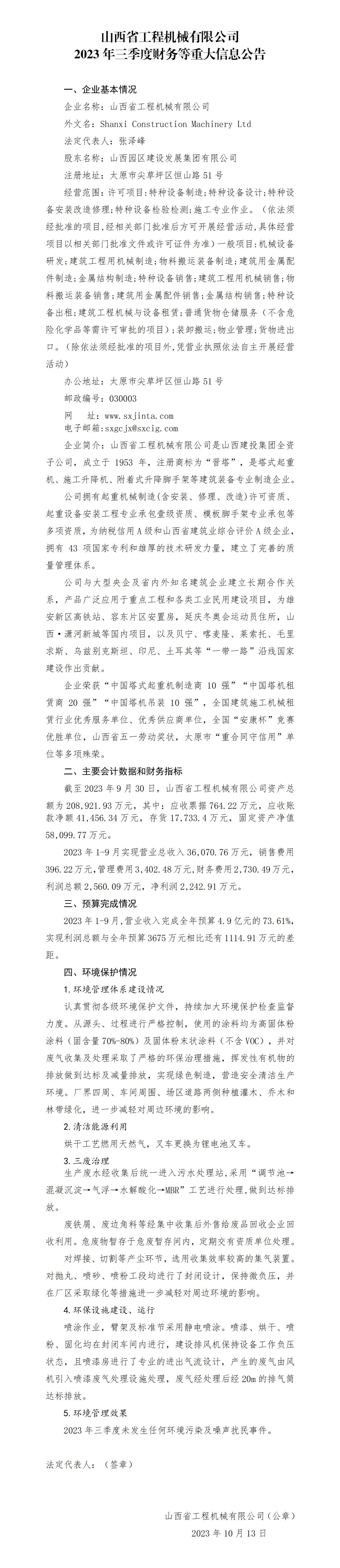 ɽ��ʡ���̻�е���޹�˾2023�������Ȳ�����ش���Ϣ����